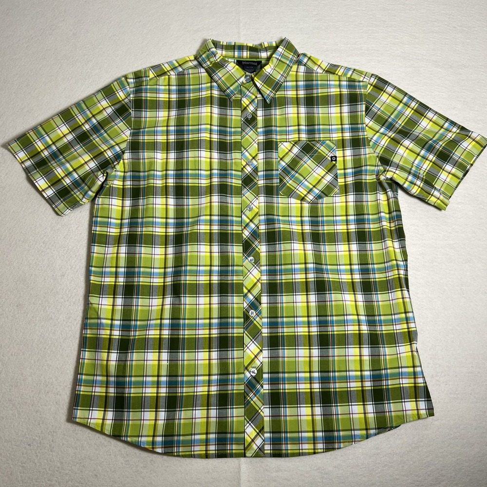 Marmot Mens XXL Green Plaid‎ Short Sleeve Buttoned Shirt Outdoors